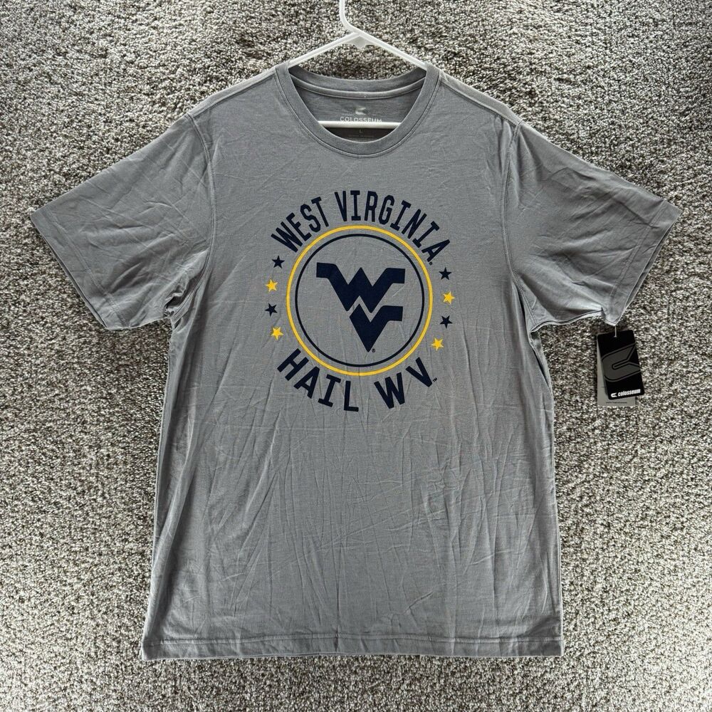 West Virginia Mountaineer Shirt Mens Large Gray Colosseum New With Tags Football